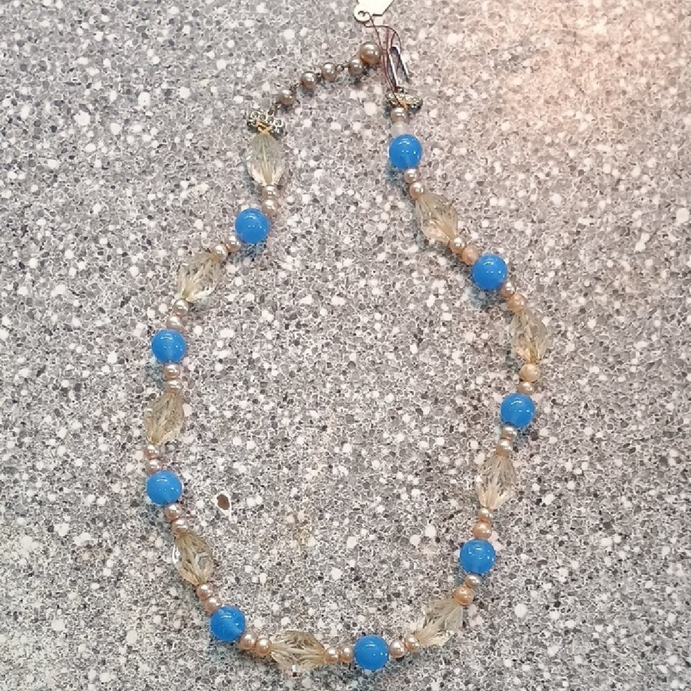 Elegant Blue and Gold Beaded Necklace